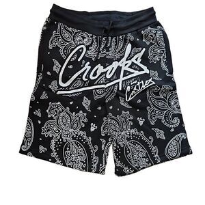 Crooks and Castles Men's Paisley Fleece Shorts Black White Medium
